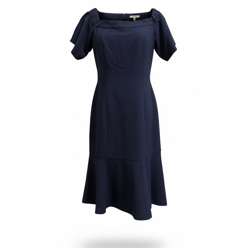 Vince Camuto Dress‎ Womens Size 8 Navy Blue Off Shoulder Midi